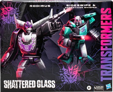 Transformers Shattered Glass Rodimus, Sideswipe and Decepticon Whisper